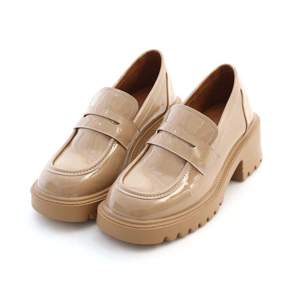 Patent Leather Lightweight Thick Sole Loafers Beige