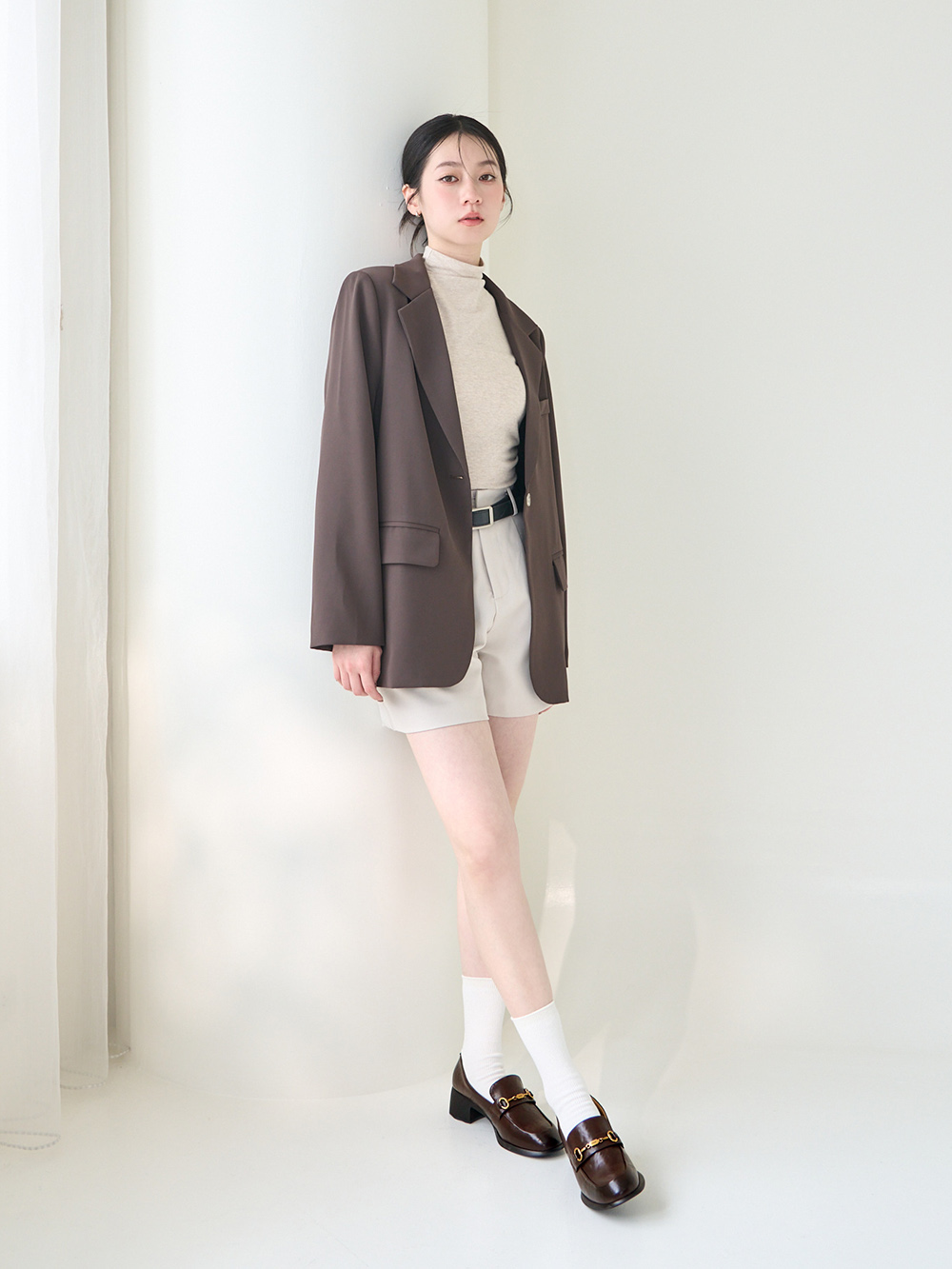 【真皮系列】波浪靜音跟馬銜釦樂福鞋 棕色