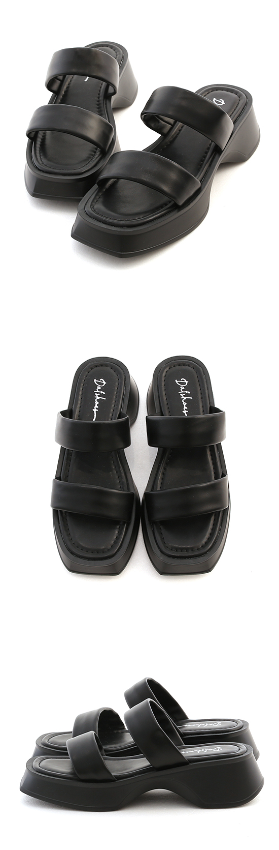 Lightweight Thick Sole Wide Straps Slides Black