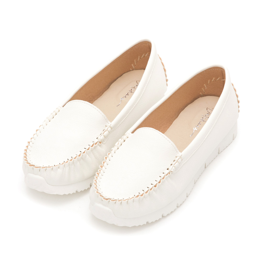 MIT Plain Platform Moccasins White