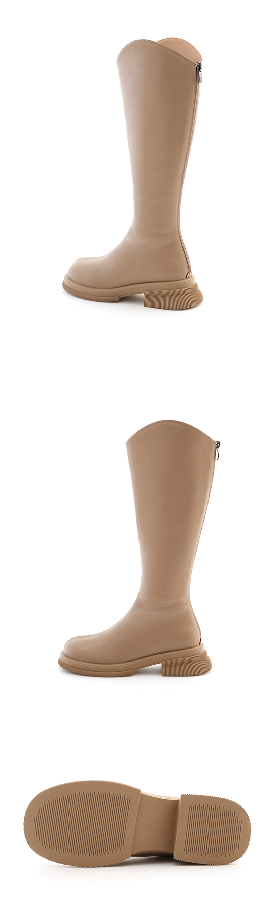 V-cut Under-The-Knee Boots Beige