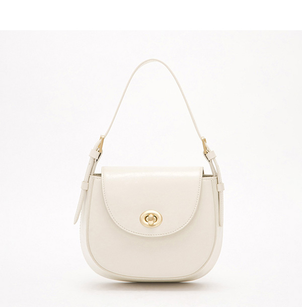 Retro Gold Buckle Half Moon Bag Beige