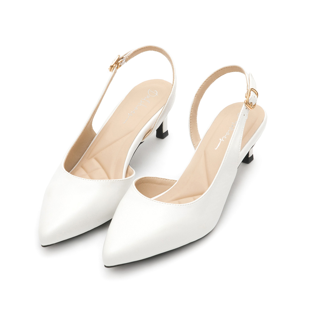 Pointed-Toe Mid-Heel Slingbacks 天使白