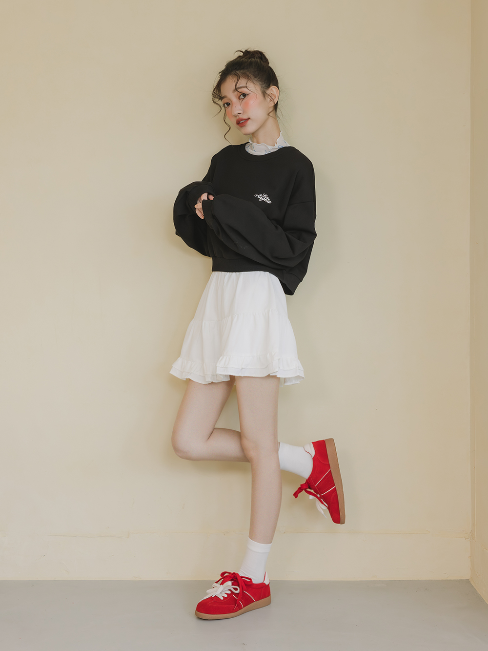 雙色鞋帶真皮復古德訓鞋 紅