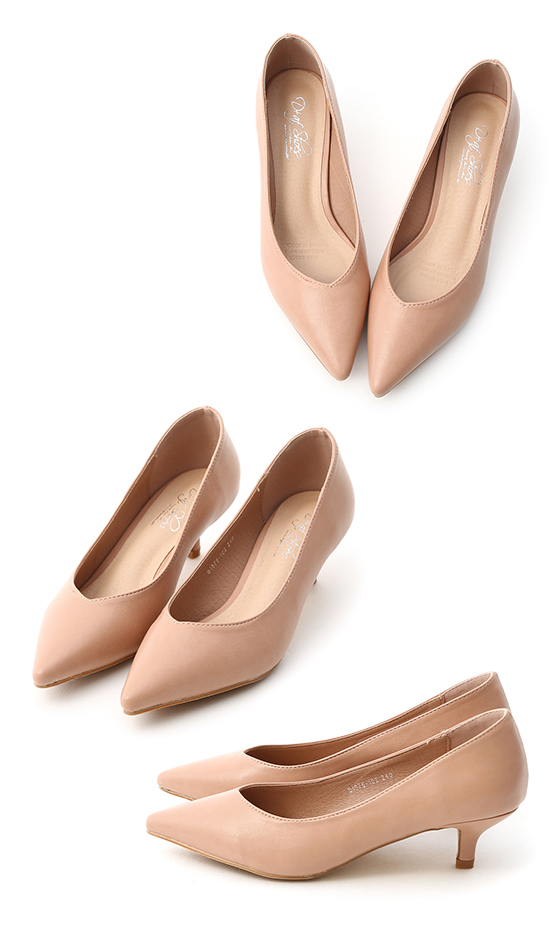 V-Cut Pointed Toe Mid Heels Nude pink