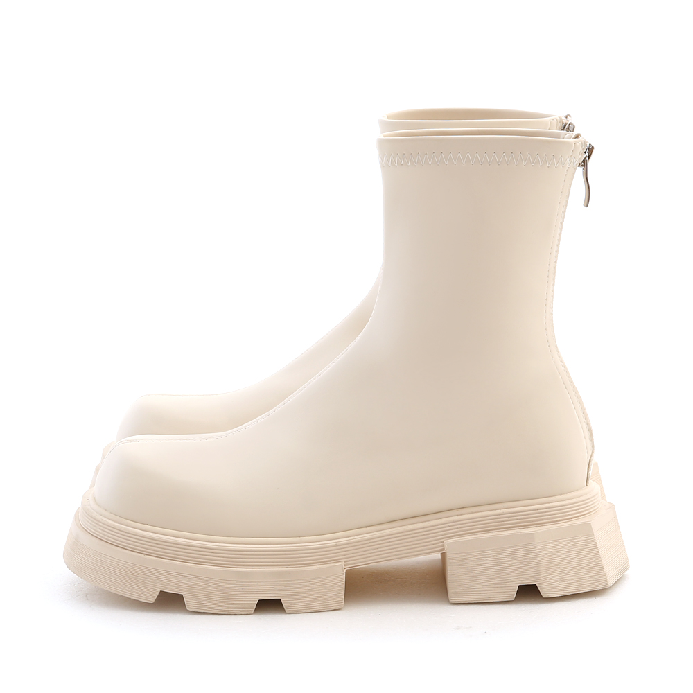 Plain Zig-Zag Sole Slimming Boots Vanilla