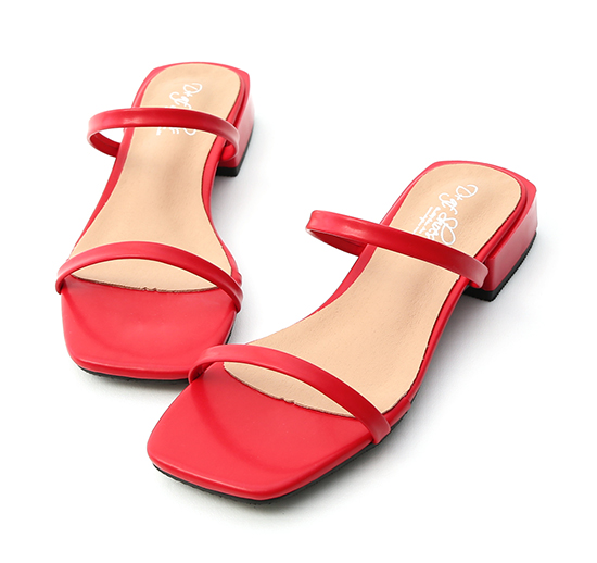 Square Toe Two Strap Slides Red