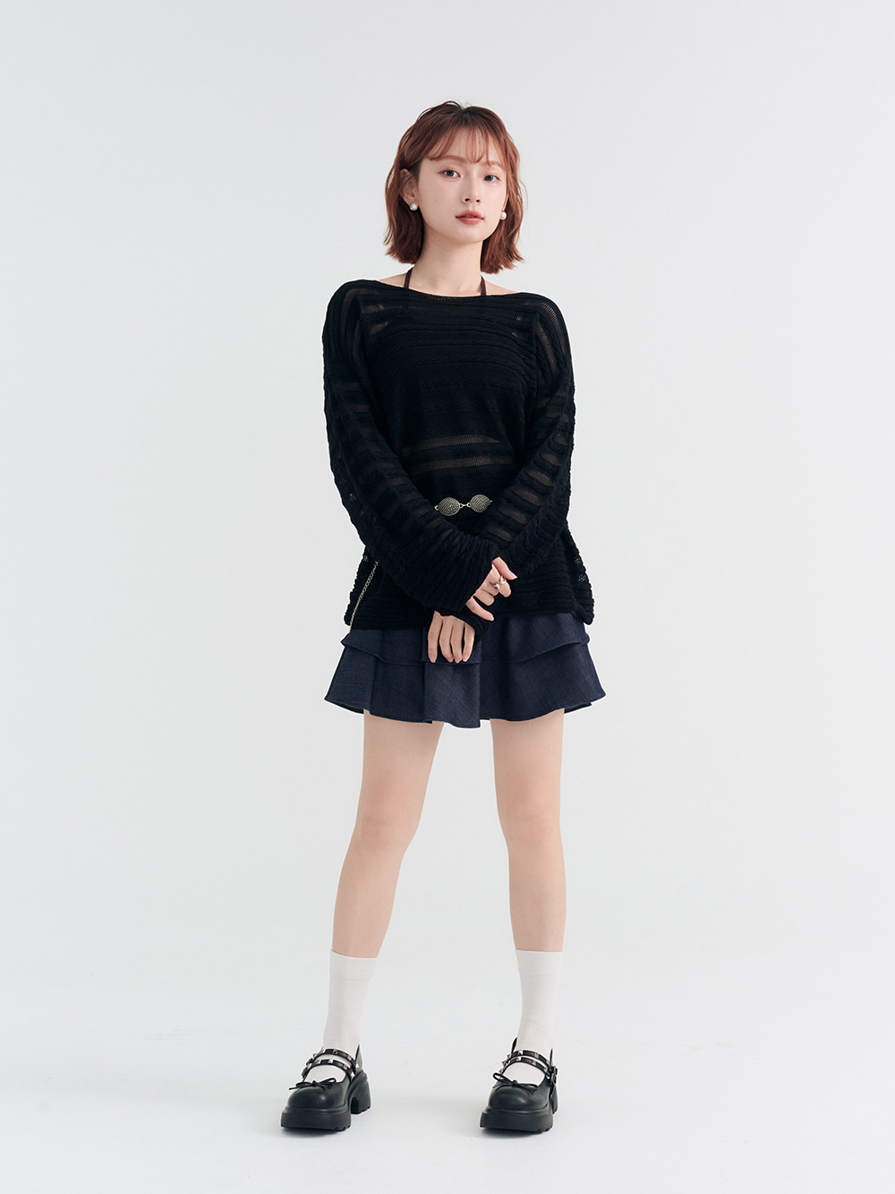 暗黑甜心鉚釘厚底瑪莉珍鞋 黑色