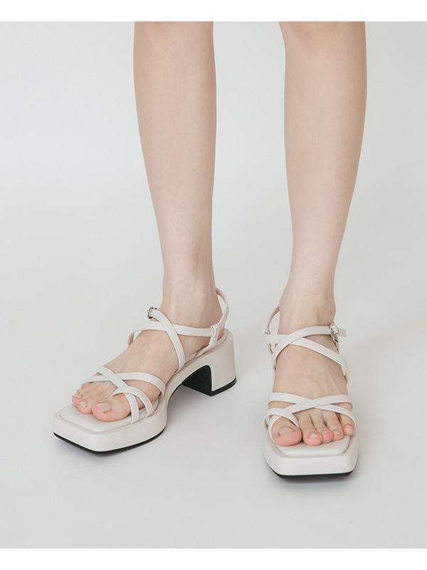 Multilayered Thin Strap Mid-Heel Sandals Beige