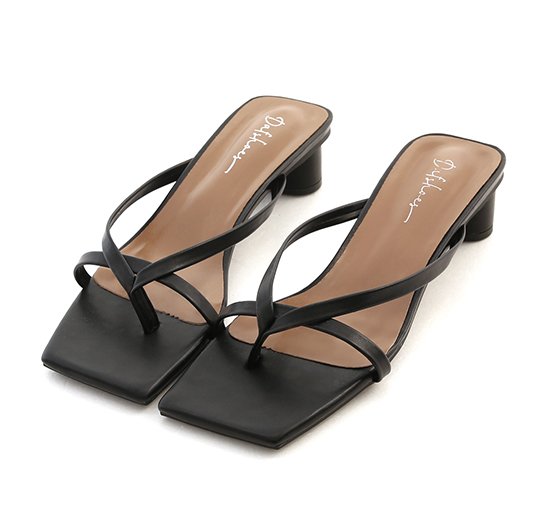 Square Toe Strappy Slip-On Sandals Black