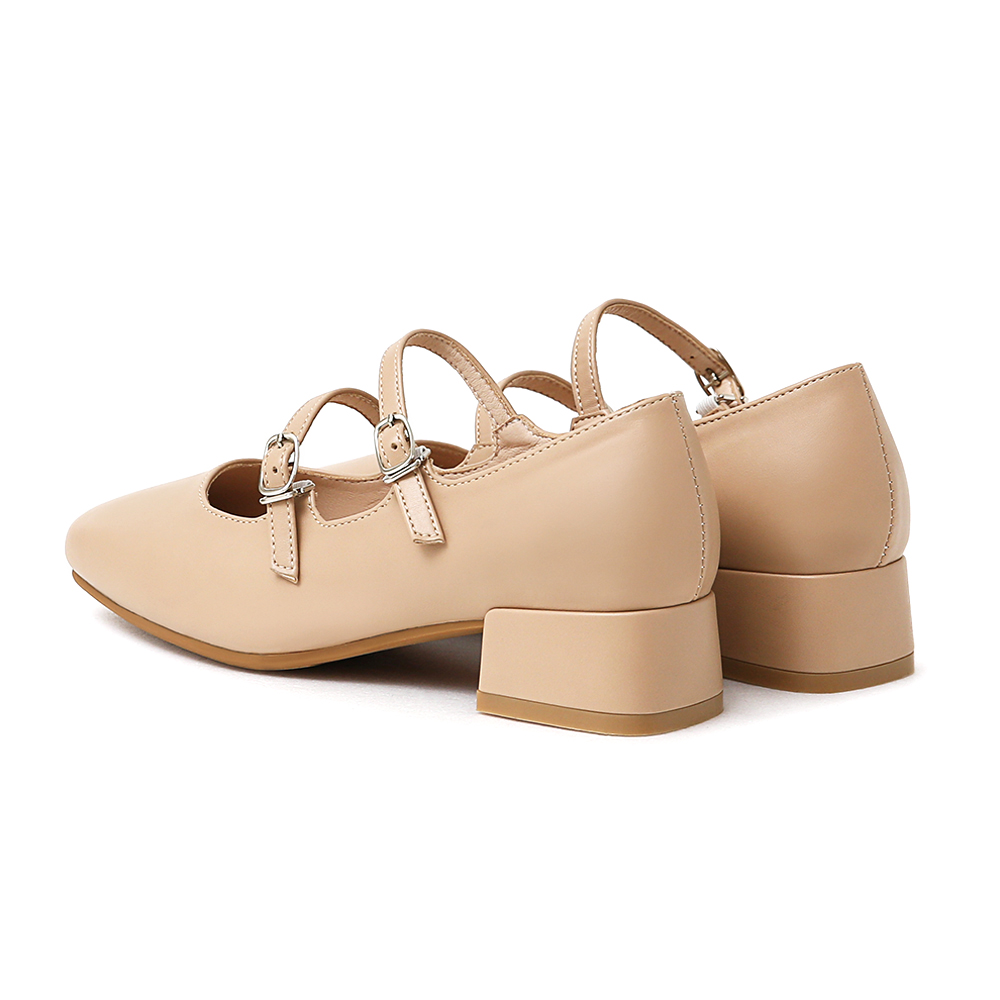 珍妮旋風．4D氣墊雙帶低跟瑪莉珍鞋 裸膚杏