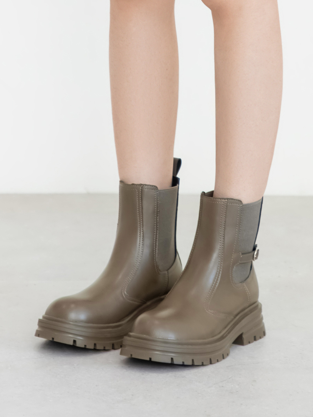 百搭氣場小釦環切爾西短靴 灰色