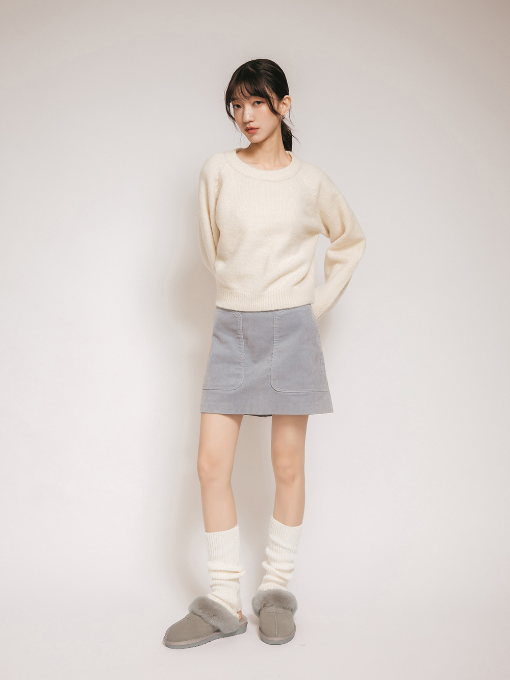 俏皮雪寶．真皮羊毛雪靴拖鞋 高級灰