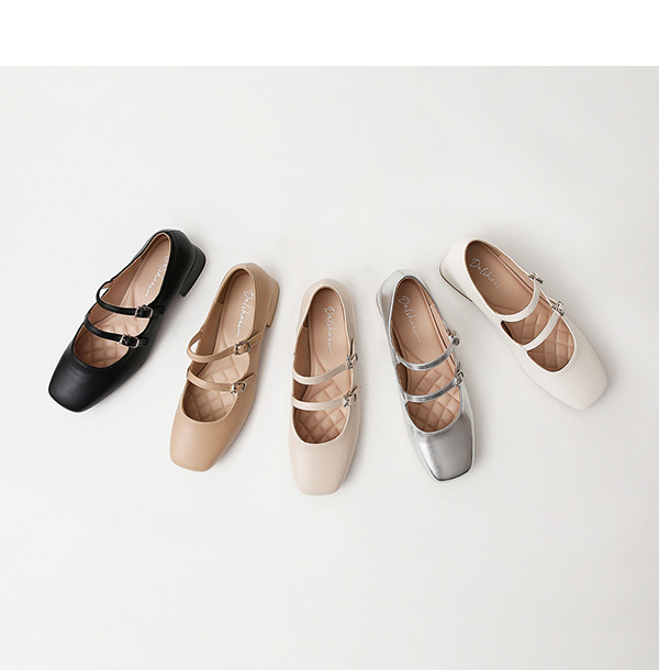 4D Cushioned Double-strap Low Heel Mary Jane Shoes Almond
