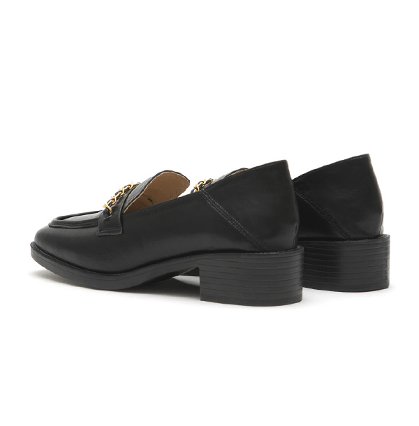 Metal Chain Square-Toe Loafers Black