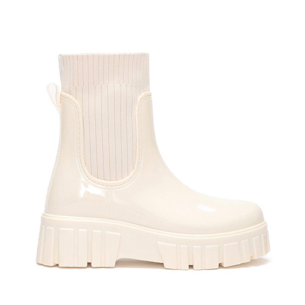 潮人時尚．鋸齒底針織拼接短筒雨靴 香草米