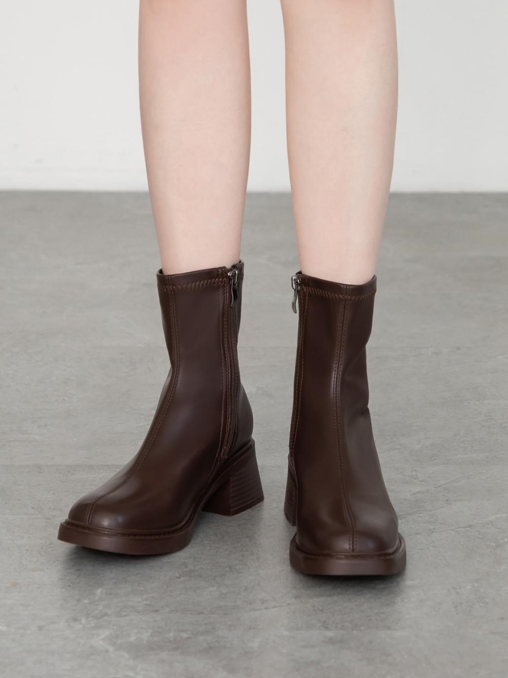 美拍風格方頭木紋跟瘦瘦靴 咖啡