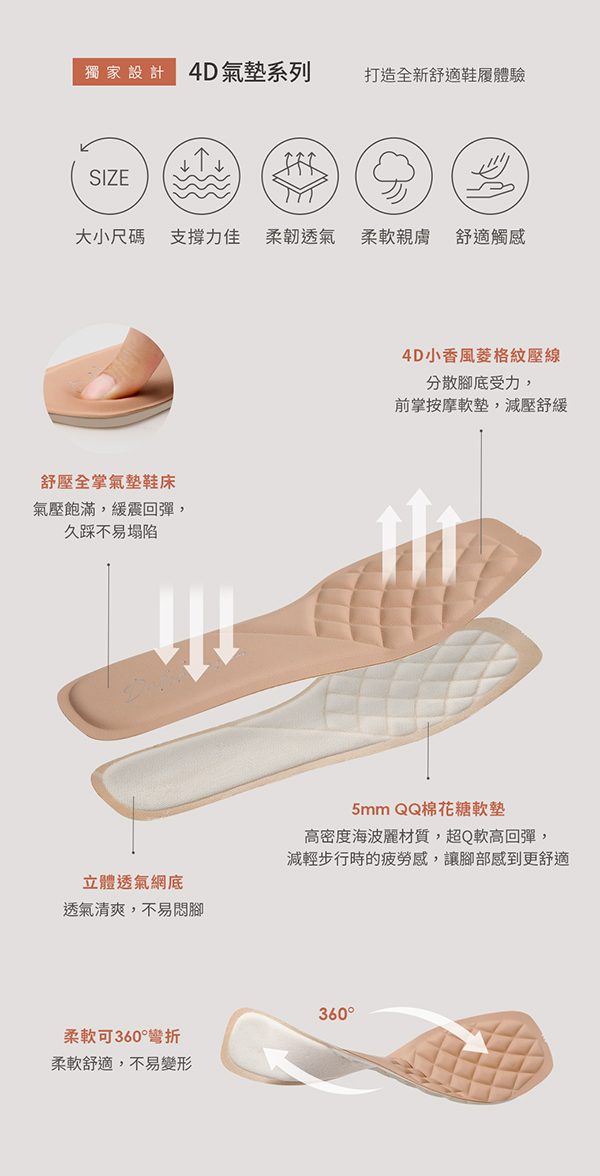 迷人好感4D氣墊尖頭後空鞋 奶茶杏