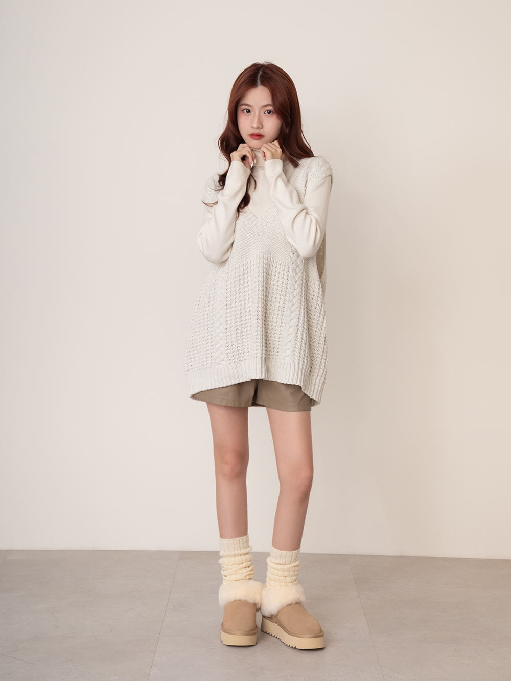 暖暖泡芙厚底翻毛真皮雪靴 米色