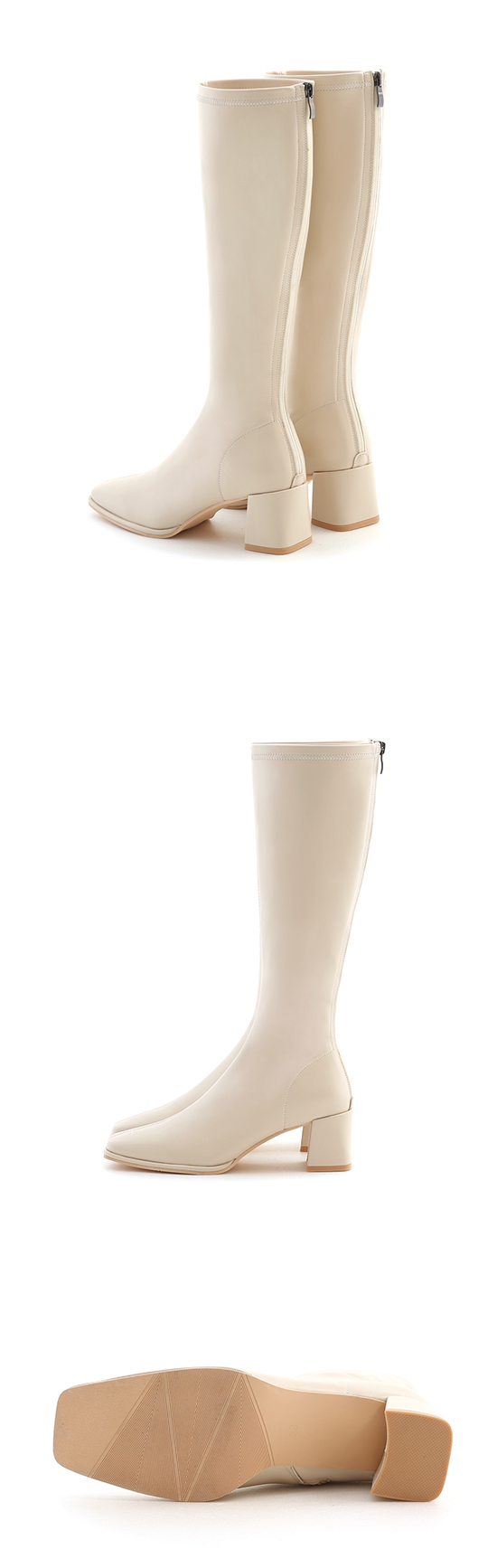 Plain Square Toe High-Heel Slimming Tall Boots Vanilla