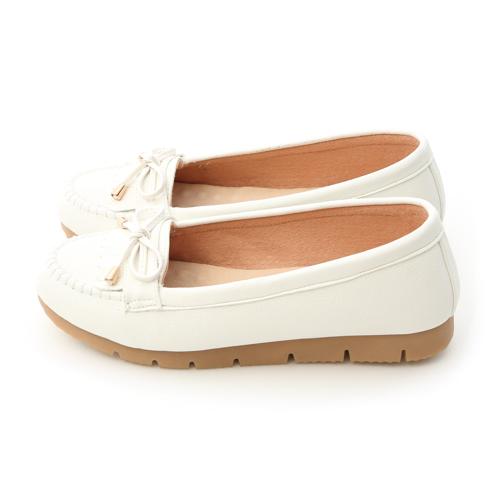 MIT Bow and Fringe Detail Moccasins White