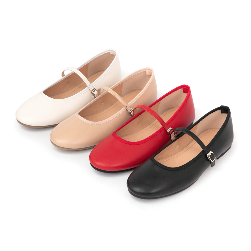 奧黛麗小圓頭平底瑪莉珍鞋 杏色