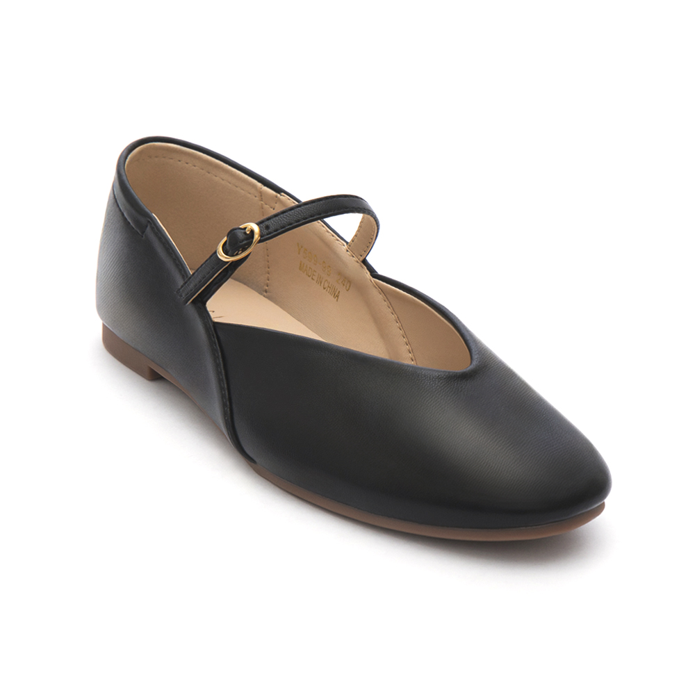 V-Cut Flat Mary Jane Shoes Black