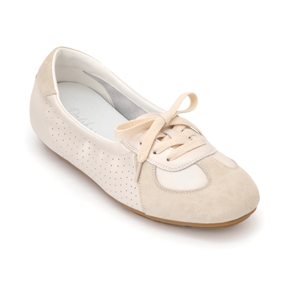 粉彩系列真皮綁帶淺口休閒鞋 米白色