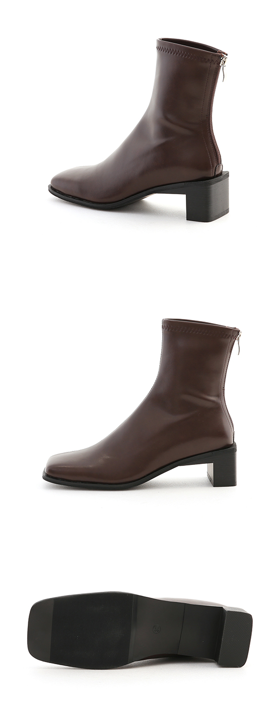 Square Toe Block Heel Soft Leather Boots Dark Brown
