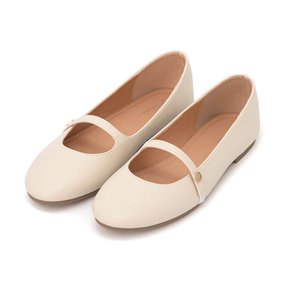 圓頭學院平底瑪莉珍娃娃鞋 米白色