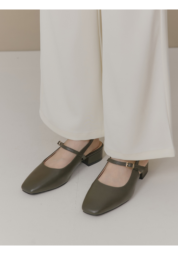 輕盈方頭4D氣墊後空低跟鞋 復古綠