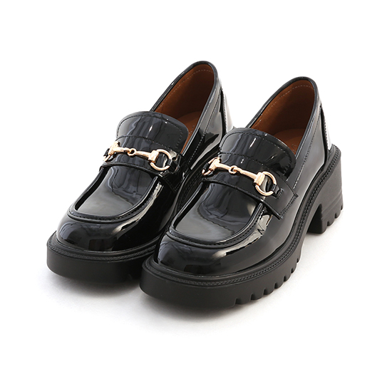 Patent Leather Horsebit Thick Sole Lightweight Loafers Black
