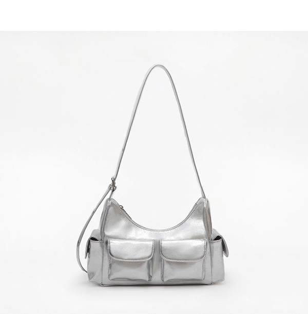 Double Pocket Sling Bag Silver