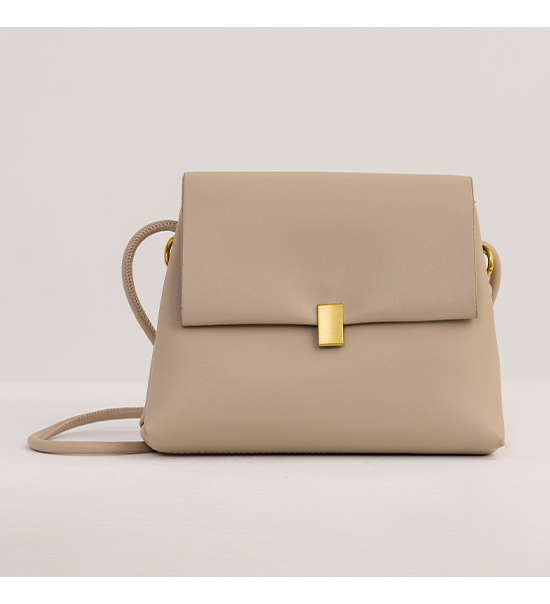 Soft Leather Gold Buckle Flip Bag French Vanilla White