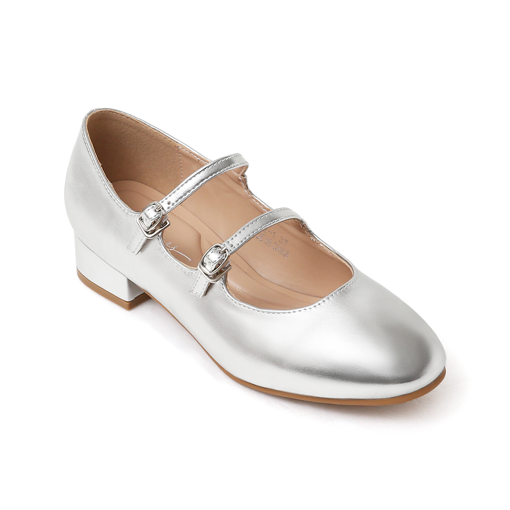 淘氣甜心．4D氣墊雙帶低跟瑪莉珍鞋 時髦銀