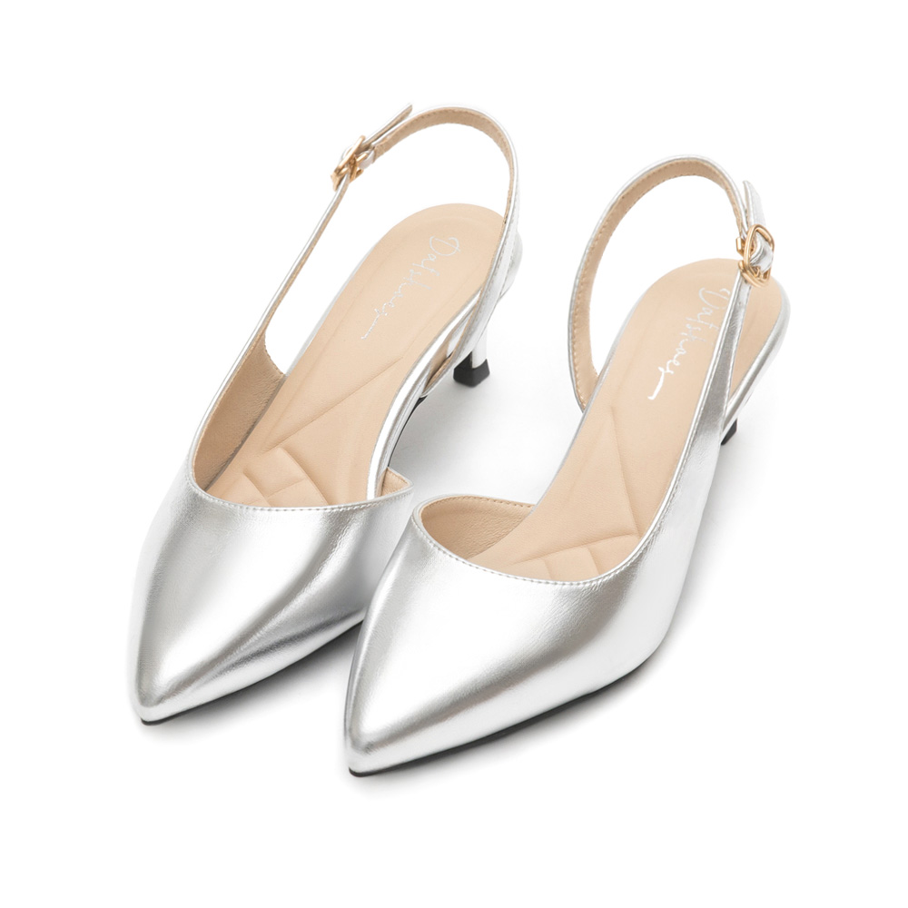 Pointed-Toe Mid-Heel Slingbacks 科技銀