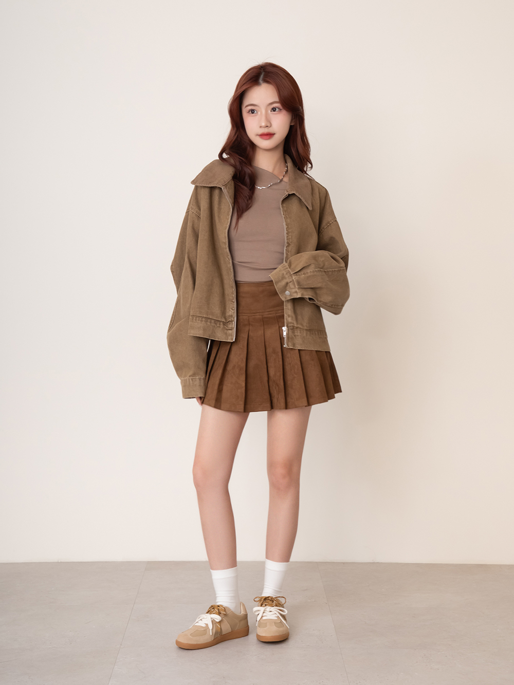 復古色調雙色鞋帶真皮德訓鞋 杏色