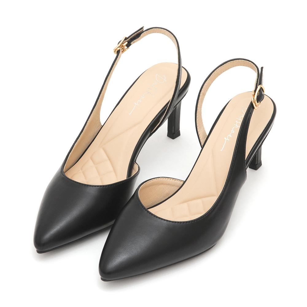 Elegant Pointed-Toe Slingback Heels Black