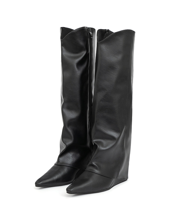 時髦超模V口隱形增高褲管長靴 黑色