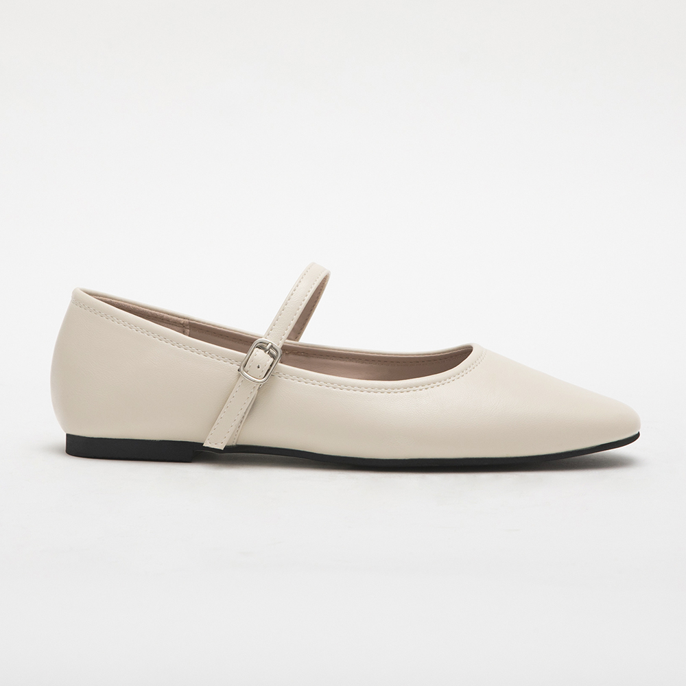 Soft Strappy Flat Mary Jane Shoes Ivory White