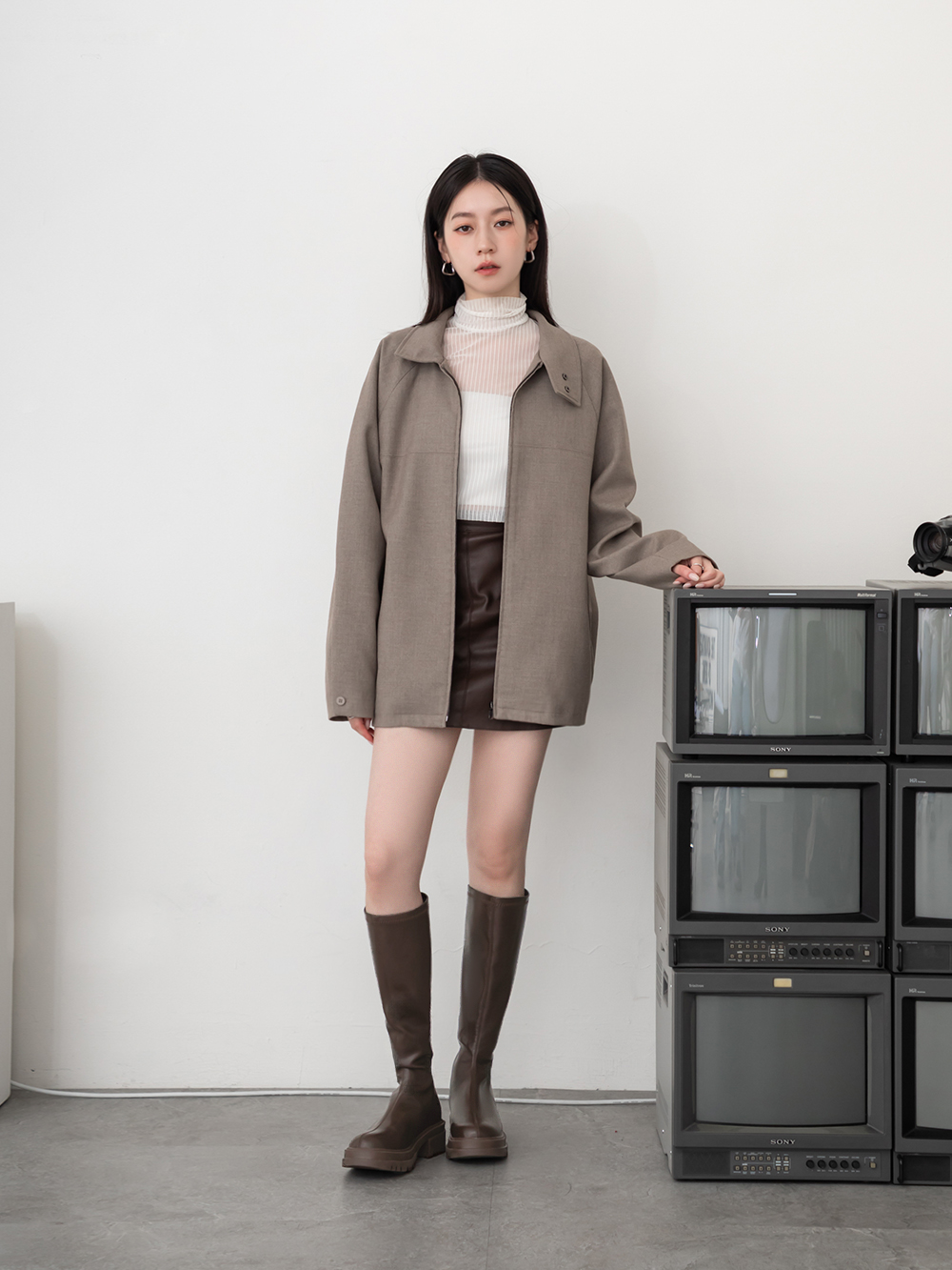 韓團指標．百搭素面厚底瘦瘦長靴 復古咖