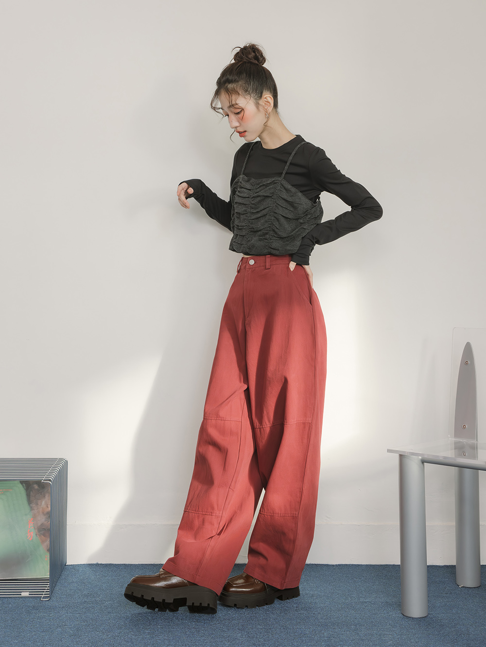 霸總風格方頭厚底鋸齒德比鞋 咖啡色