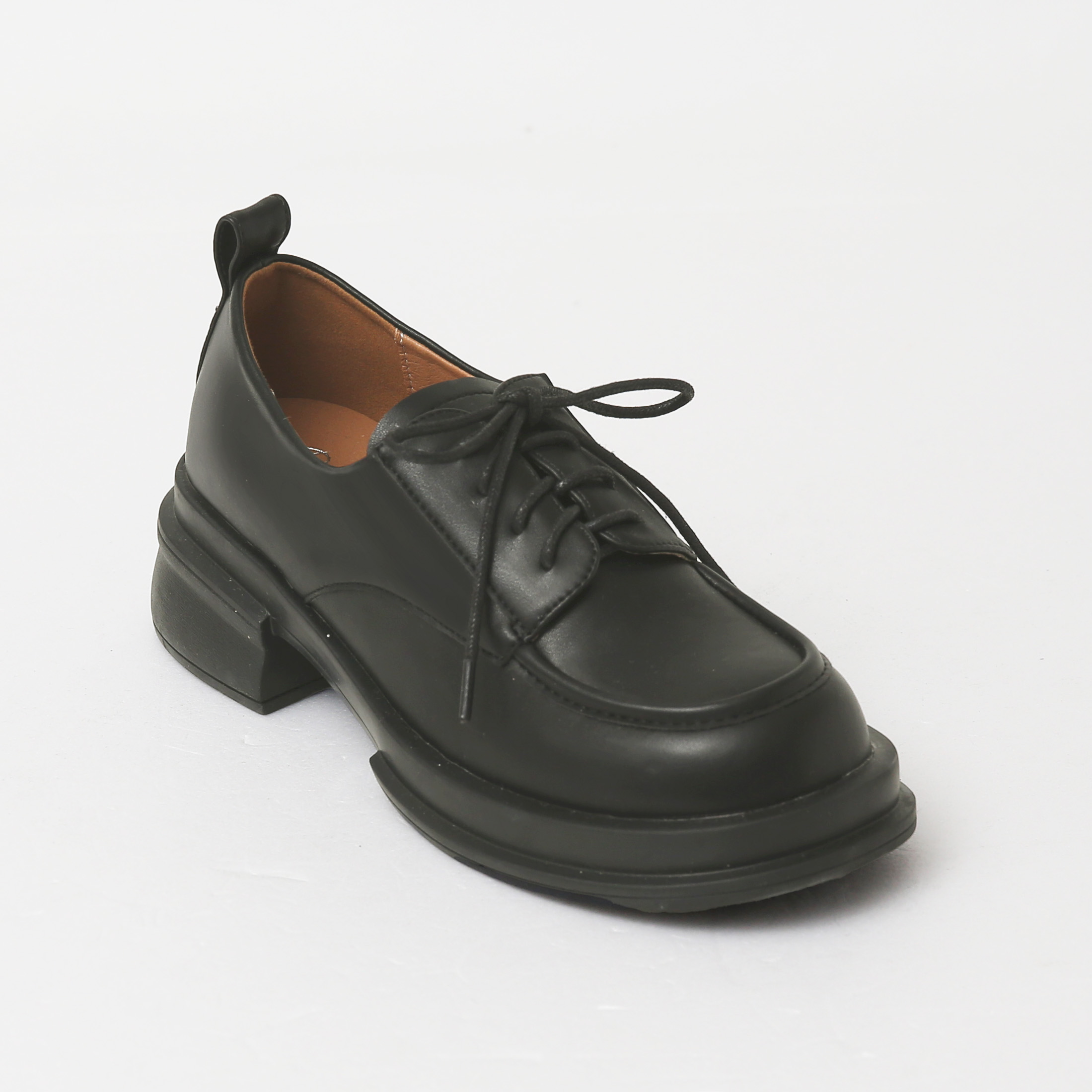 Stitching Low Heel Lace-up Derby Shoes Black