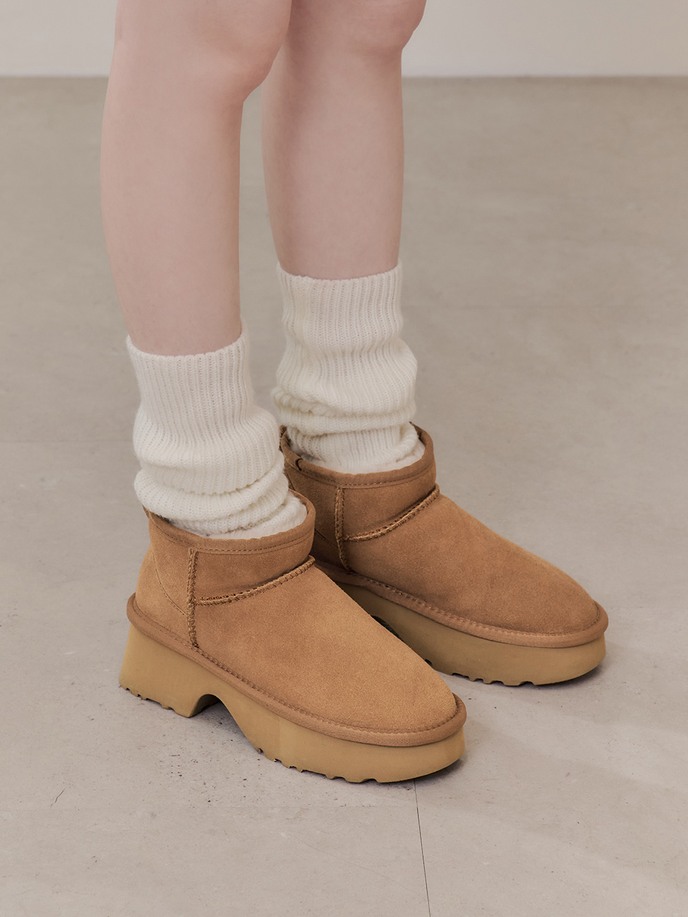 保暖神器厚底升級版真皮雪靴 栗子色