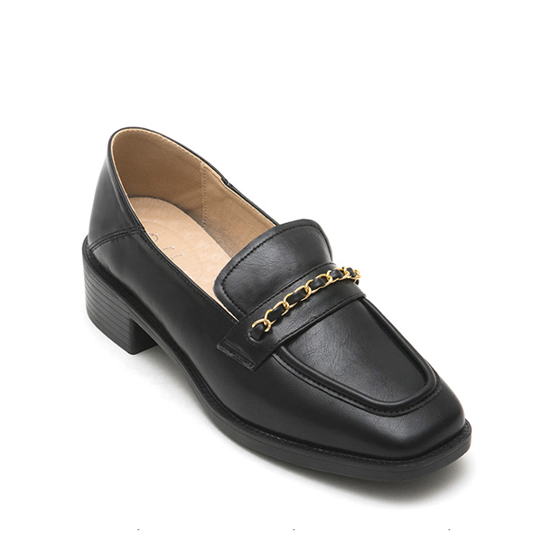 Metal Chain Square-Toe Loafers Black