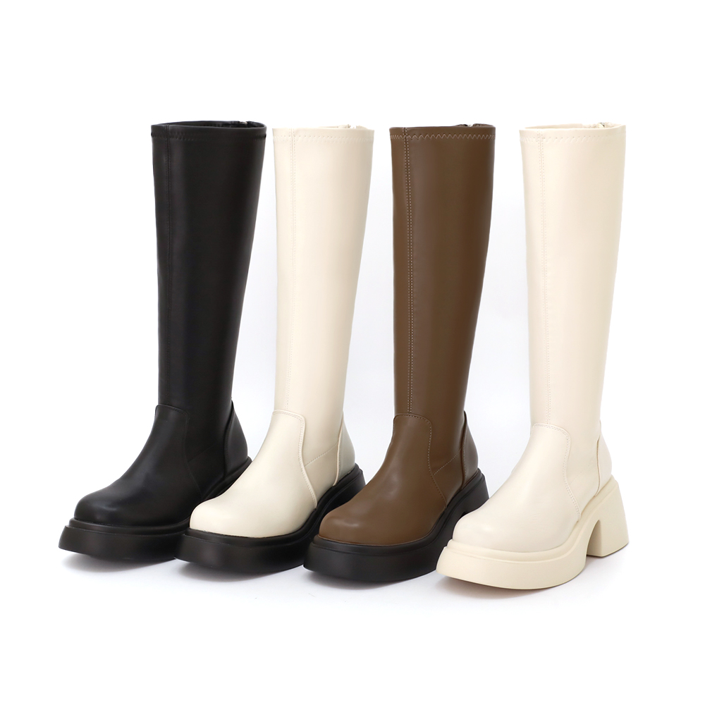 明星舞台．輕量加厚底瘦瘦長靴 香草米