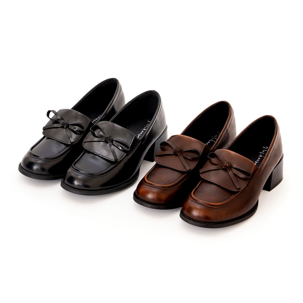 校花指定小蝴蝶結中跟樂福鞋 黑色