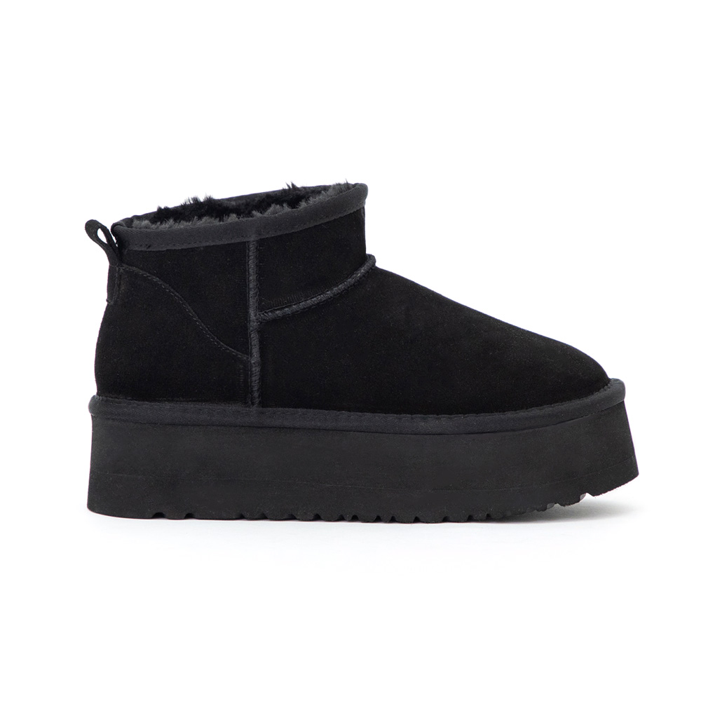 冬戀5cm增高底真皮短筒雪靴 時尚黑