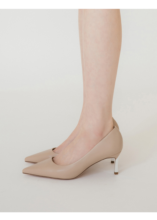Plain Pointed Toe 6cm High-Heels Beige