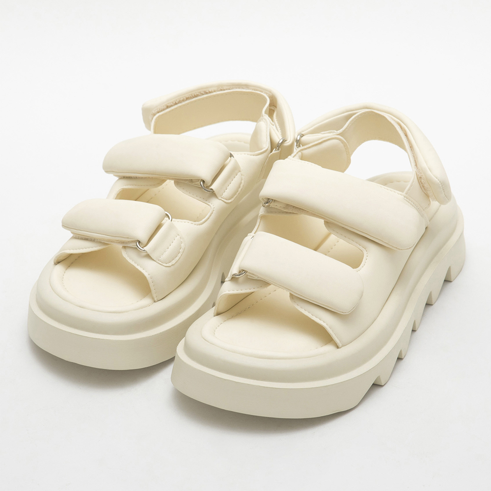 Wide Band Velcro Sponge Soft Sandals Beige